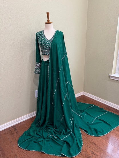 Cocktail saree with Blouse  - Bottle Green