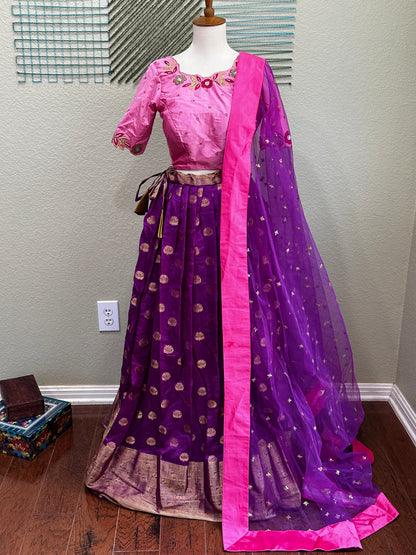 Banarasi Pattu Lehenga | Mehendi & Haldi Lehenga Choli | Red & pink Lehenga Set | Indian Wedding Guest Outfit | Pre Wedding Ceremony Dress
