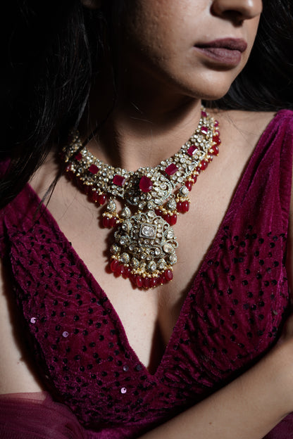 Victorian necklace Polki necklace Pure Silver jewelry Indian diamond Necklace silver jewelry -SHABURIS
