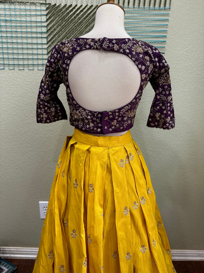 Designer Lehenga | Mehendi & Haldi Lehenga Choli | yellow purple Lehenga Set | Indian Wedding Guest Outfit | Pre Wedding Ceremony Dress