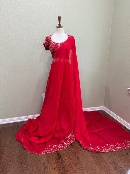 Cocktail saree with Blouse  - Red