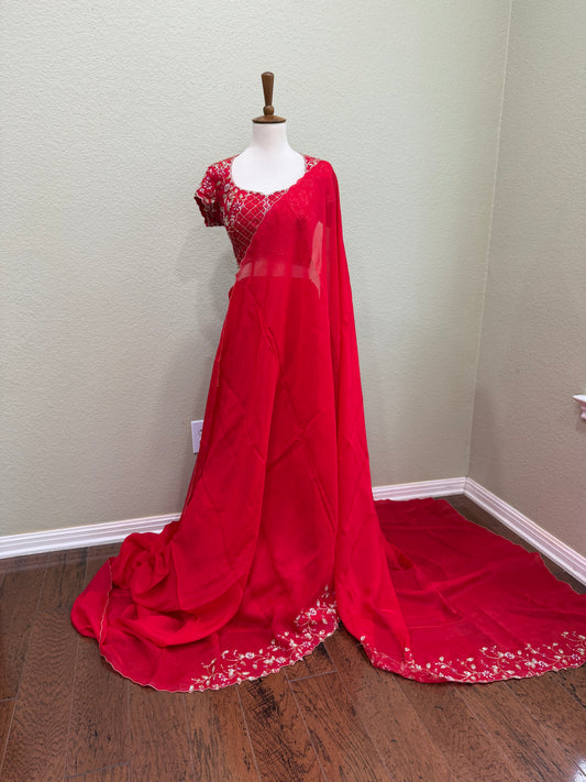 Cocktail saree with Blouse  - Red