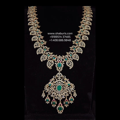 Mangomala Bridal necklace diamond Jewelry necklace Pearl necklace statement jewelry silver necklace 925 silver with 22k gold plated - SHABURIS