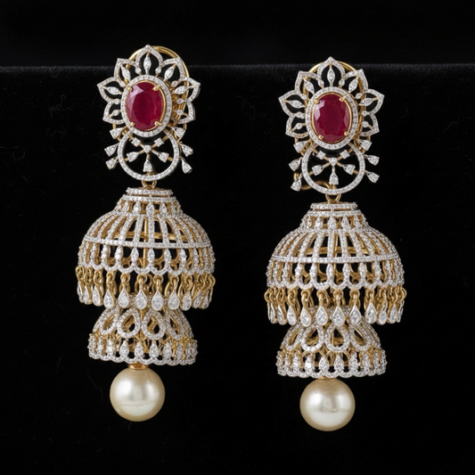 Polki Studs Polki Earrings Cocktail Earrings Diamond Studs Diamond Earrings Simple Studs Pearl Studs 925 Silver Earrings Silver Jewelry - SHABURIS
