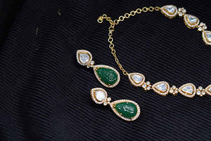 Emerald necklace diamond necklace 925 silver with 22k gold plated - SHABURIS (Ready to Ship from India)