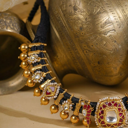 Temple necklace silver necklace 925 silver with 22k gold plated - SHABURIS