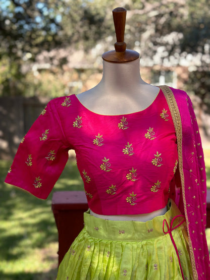 Kanchipuram Pattu Lehenga | Mehendi & Haldi Lehenga Choli | Yellow Green Floral Lehenga Set | Indian Wedding Guest Outfit | Pre Wedding Ceremony Dress