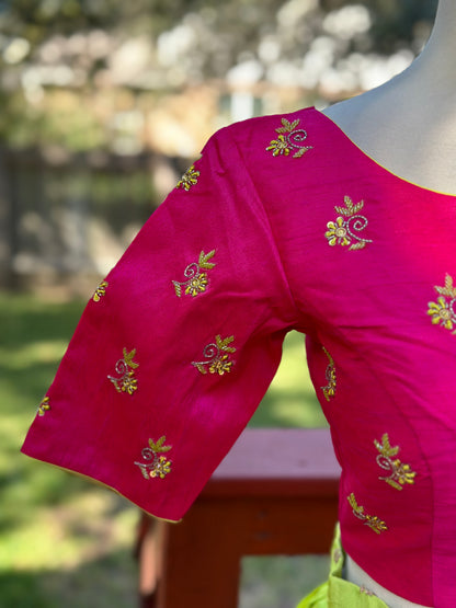 Kanchipuram Pattu Lehenga | Mehendi & Haldi Lehenga Choli | Yellow Green Floral Lehenga Set | Indian Wedding Guest Outfit | Pre Wedding Ceremony Dress