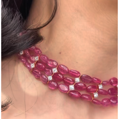 Ruby Necklace pearl Necklace wedding jewelry silver necklace 925 silver with 22k gold plated - SHABURIS