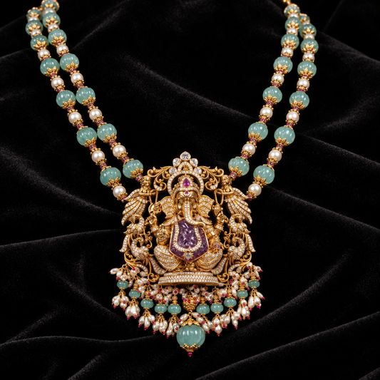 Ganesha necklace Polki Necklace Diamond Necklace Bridal necklace 925 silver jewelry Silver Necklace Cocktail Necklace - SHABURIS