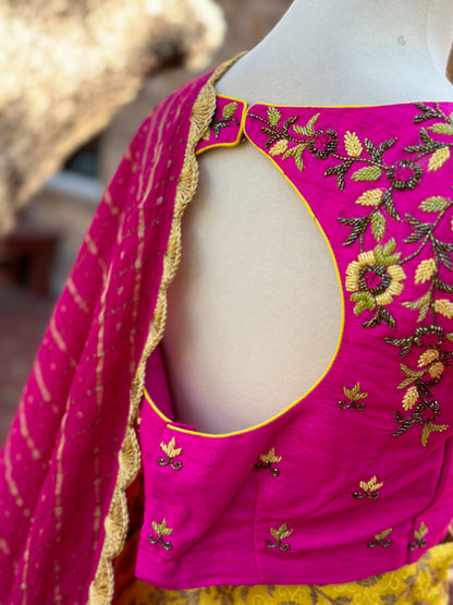 Kanchipuram Pattu Lehenga | Mehendi & Haldi Lehenga Choli | Yellow Green Floral Lehenga Set | Indian Wedding Guest Outfit | Pre Wedding Ceremony Dress