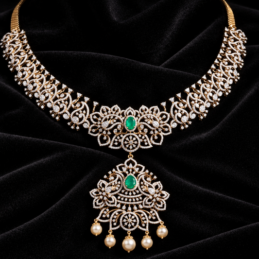 Diamond necklace wedding jewelry silver necklace 925 silver with 22k gold plated - SHABURIS