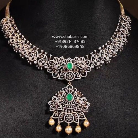 Diamond necklace wedding jewelry silver necklace 925 silver with 22k gold plated - SHABURIS