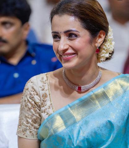 Trisha krishnan cocktail necklace statement jewelry silver necklace 925 silver with 22k gold plated - SHABURIS