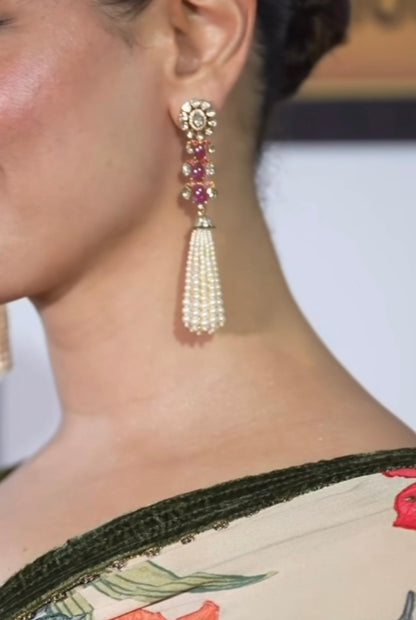 Tammannah Tassel Earrings Diamond hangings danglers Polki Earrings Cocktail Earrings Diamond Studs Diamond Earrings Simple Studs Pearl Studs 925 Silver Earrings Silver Jewelry - SHABURIS