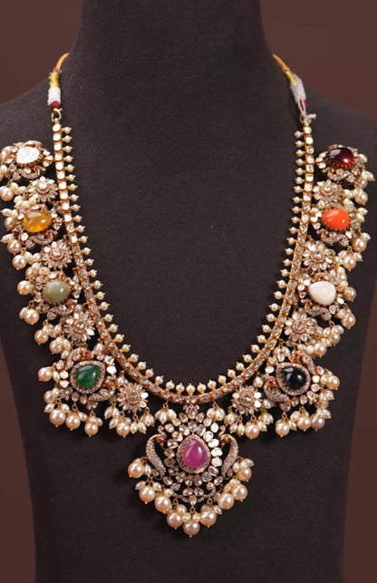Guttapusalu Necklace Polki necklace 925 silver jewelry 22k gold plated - SHABURIS