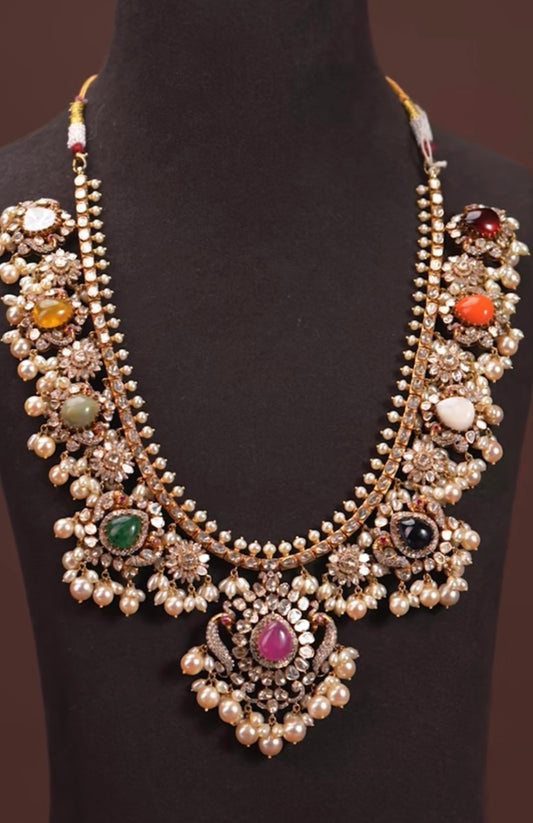 Guttapusalu Necklace Polki necklace 925 silver jewelry 22k gold plated - SHABURIS