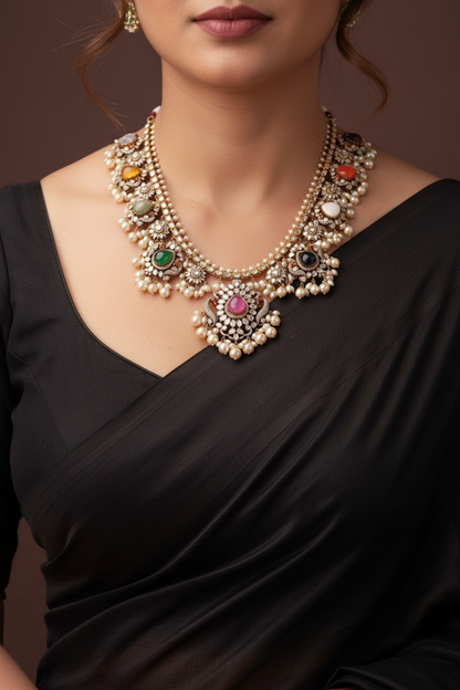 Guttapusalu Necklace Polki necklace 925 silver jewelry 22k gold plated - SHABURIS