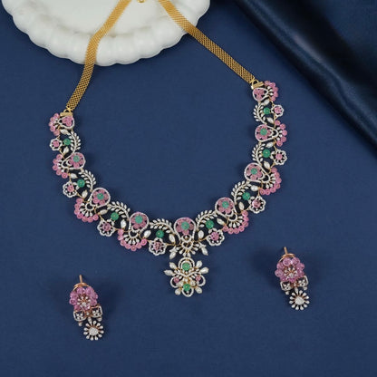 Diamond necklace wedding jewelry silver necklace 925 silver with 22k gold plated - SHABURIS