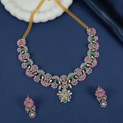 Diamond necklace wedding jewelry silver necklace 925 silver with 22k gold plated - SHABURIS