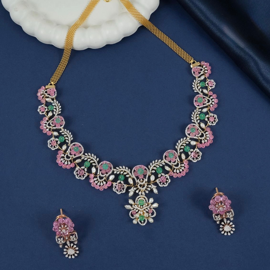 Diamond necklace wedding jewelry silver necklace 925 silver with 22k gold plated - SHABURIS