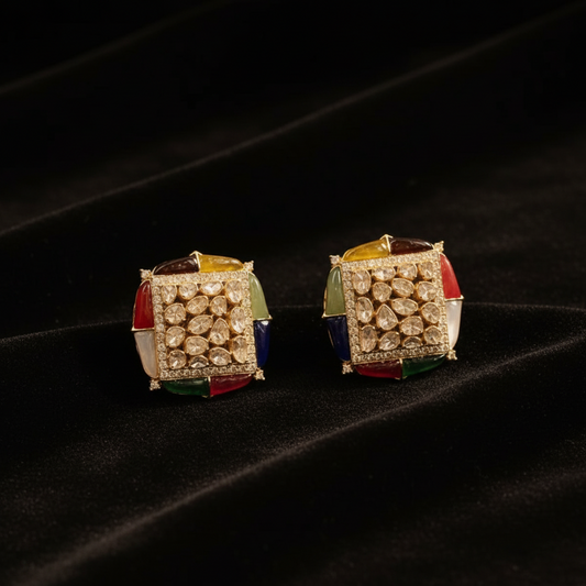 Diamond studs cocktail earrings Polki Earrings silver Earrings 925 silver jewelry - SHABURIS