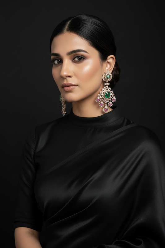 Diamond Jhumkas 925 silver jewelry 22k gold plated - SHABURIS