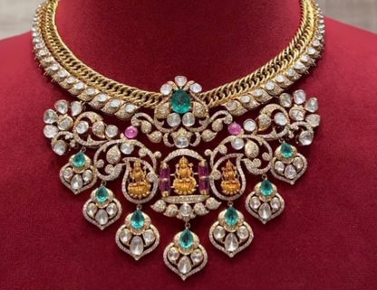 Jilebi necklace mango mala guttapusalu Bridal necklace diamond Jewelry necklace Pearl necklace statement jewelry silver necklace 925 silver with 22k gold plated - SHABURIS