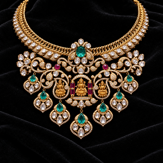 Jilebi necklace mango mala guttapusalu Bridal necklace diamond Jewelry necklace Pearl necklace statement jewelry silver necklace 925 silver with 22k gold plated - SHABURIS