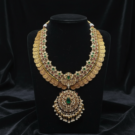 Kasu mala necklace kasu haram Polki Necklace Diamond Necklace Bridal necklace 925 silver jewelry Silver Necklace Cocktail Necklace - SHABURIS