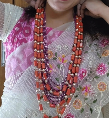 Thaivan coral pearl Necklace wedding jewelry silver necklace 925 silver with 22k gold plated - SHABURIS