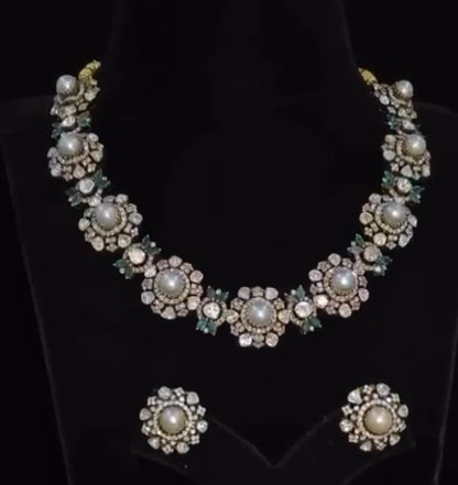 Cocktail necklace emerald necklace statement jewelry silver necklace 925 silver with 22k gold plated - SHABURIS