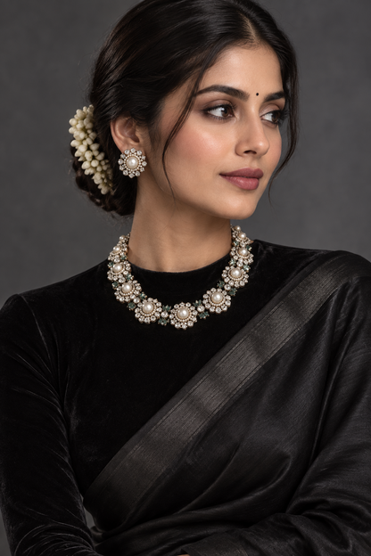 Cocktail necklace emerald necklace statement jewelry silver necklace 925 silver with 22k gold plated - SHABURIS