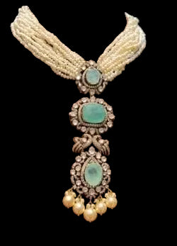 Pearls Necklace Polki necklace 925 silver jewelry 22k gold plated - SHABURIS
