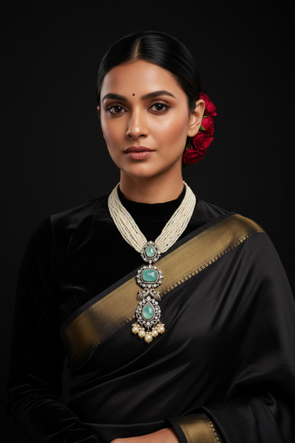 Pearls Necklace Polki necklace 925 silver jewelry 22k gold plated - SHABURIS