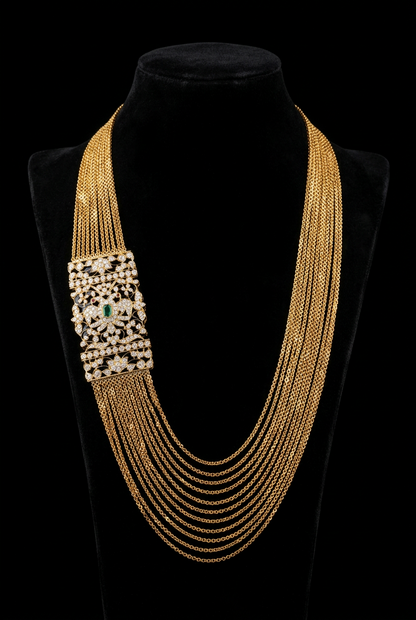 Chandraharam Diamond Necklace 925 silver jewelry 22k gold plated - SHABURIS