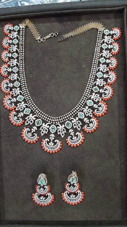 Coral bottu mala necklace diamond necklace 925 silver jewelry 22k gold plated - SHABURIS