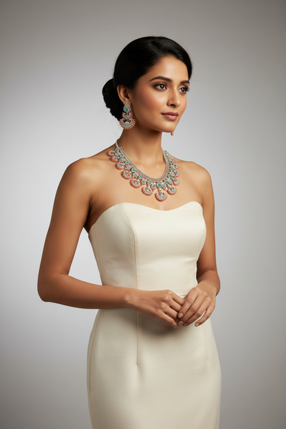 Coral bottu mala necklace diamond necklace 925 silver jewelry 22k gold plated - SHABURIS