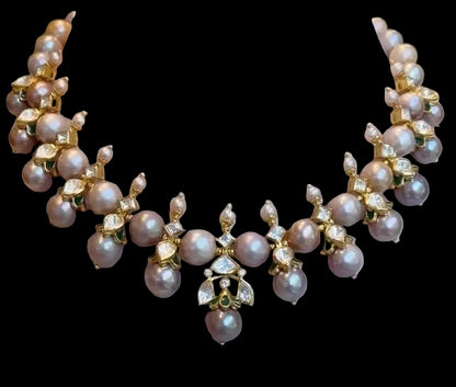 Pearls Necklace Polki necklace 925 silver jewelry 22k gold plated - SHABURIS