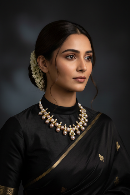 Pearls Necklace Polki necklace 925 silver jewelry 22k gold plated - SHABURIS
