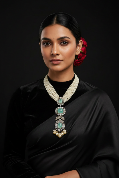 Pearls Necklace Polki necklace 925 silver jewelry 22k gold plated - SHABURIS