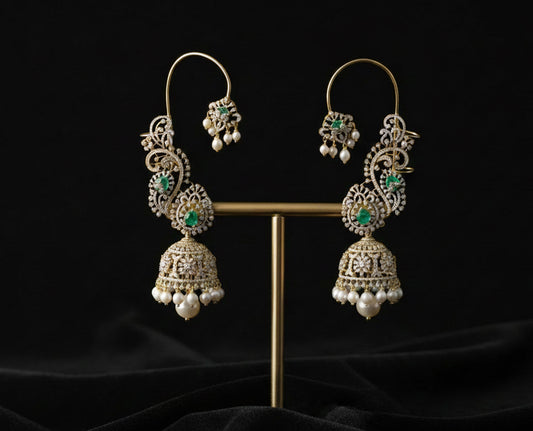 Diamond earcuffs cocktail earrings Polki Earrings silver Earrings 925 silver jewelry - SHABURIS