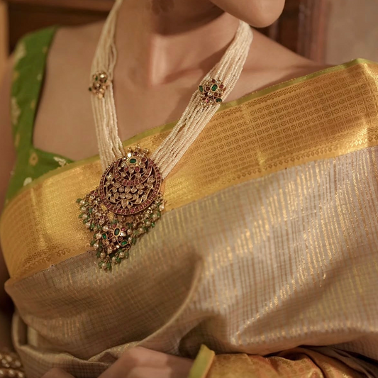 Pearl necklace wedding jewelry silver necklace 925 silver with 22k gold plated - SHABURIS