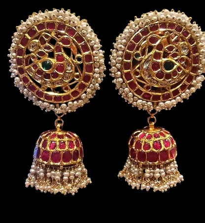 Nakshi Jhumkas 925 silver jewelry 22k gold plated - SHABURIS
