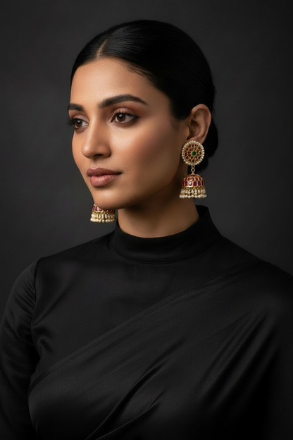 Nakshi Jhumkas 925 silver jewelry 22k gold plated - SHABURIS