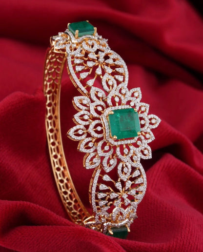 emerald Bangles - Diamond Bangles - 925 Silver Jewelry - 22ct Gold Plated - CZ Bangles - South indian diamond Bangles design
