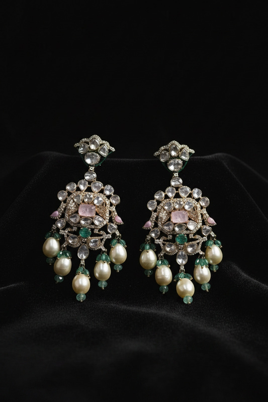 Polki Earrings silver Earrings 925 silver jewelry - SHABURIS