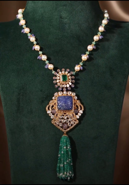 Polki necklace diamond necklace 925 silver with 22k gold plated- SHABURIS