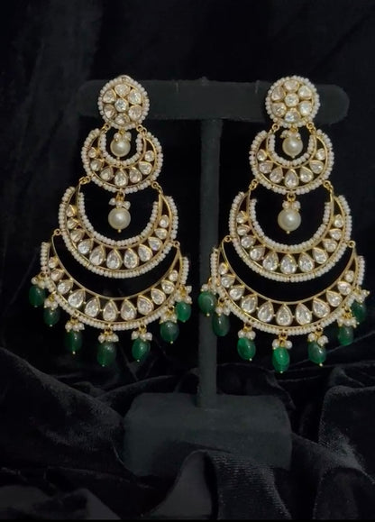Chandbalis Polki jhumkas antique studs diamond studs - 925 silver Jewelry , South Indian Jewelry,bridal choker,Indian Wedding Jewelry,pure Silver indian jewelry - SHABURIS