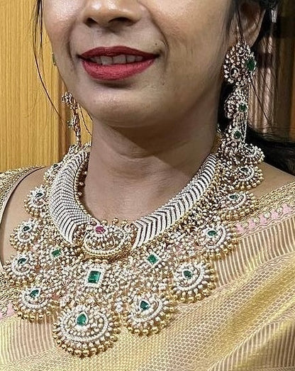 Tussi Necklace Polki necklace 925 silver jewelry 22k gold plated - SHABURIS